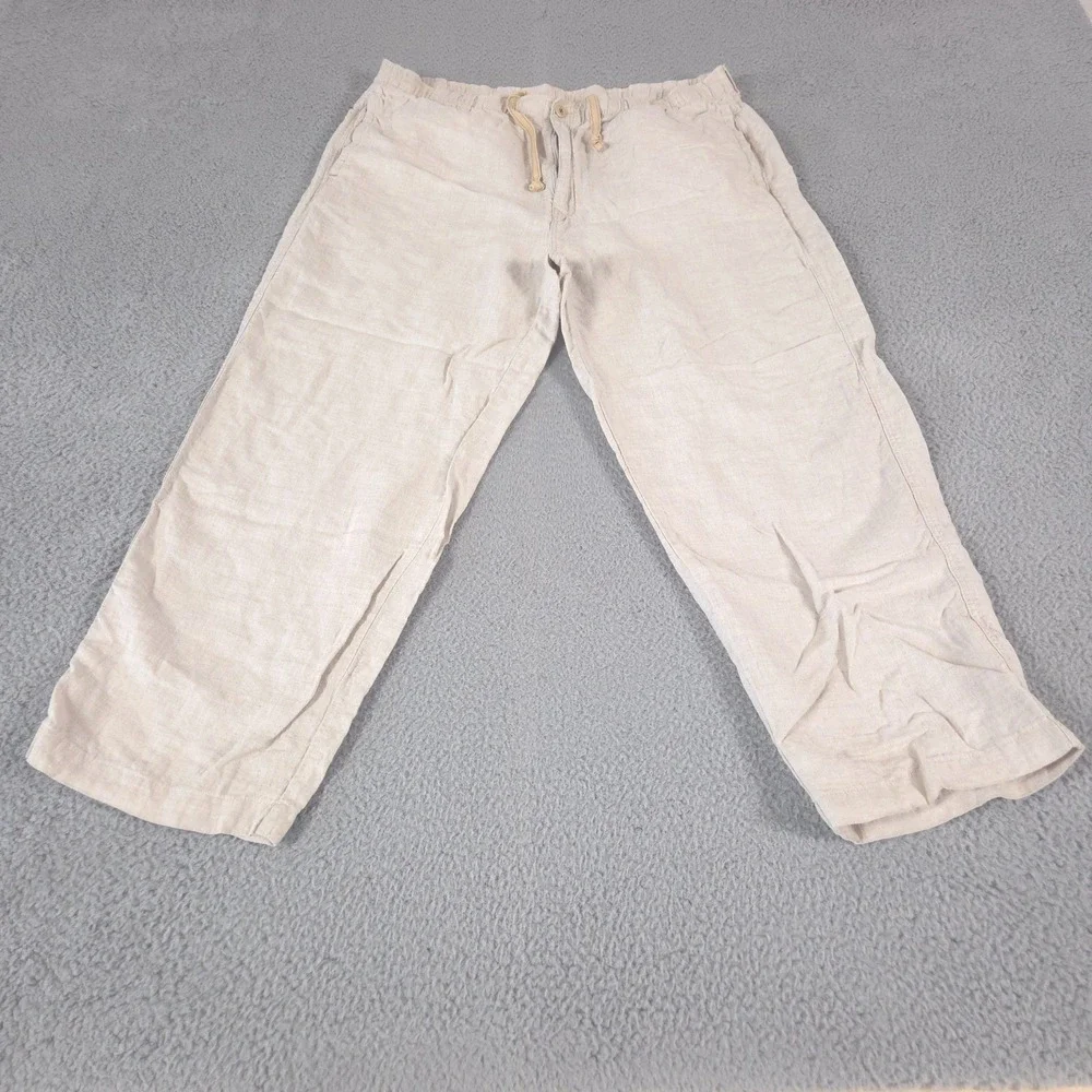 Tommy Bahama Pants Mens Large Beige Relax 100% Linen Drawstring Slacks Trousers